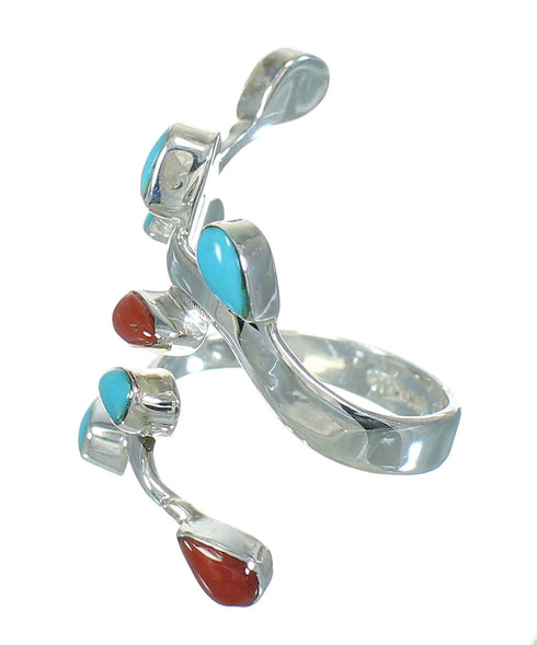 Southwestern Turquoise Coral Sterling Silver Ring Size 6-1/2 QX82867