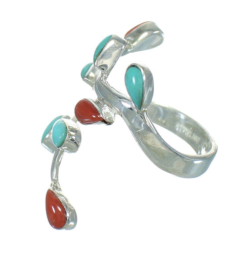 Genuine Sterling Silver Southwestern Turquoise Coral Ring Size 6-1/4 QX82891