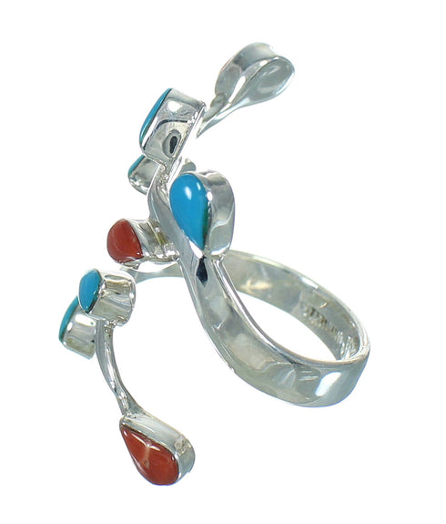 Turquoise Coral Silver Southwestern Ring Size 8-3/4 QX82909
