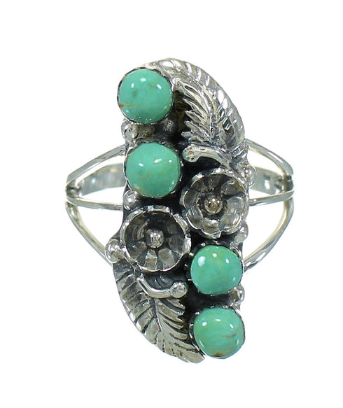 Silver Turquoise Southwestern Flower Ring Size 5-1/2 YX81024