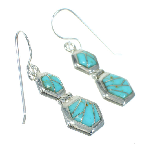 Southwest Turquoise Sterling Silver Hook Dangle Earrings YX78796