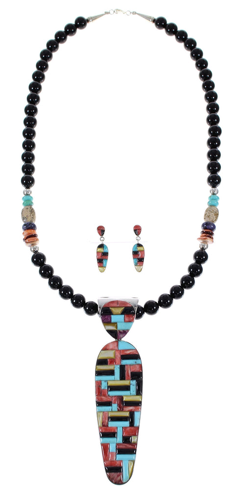 Southwest Multicolor Sterling Silver Necklace And Earring Set WX65758