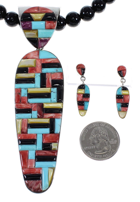 Southwest Multicolor Sterling Silver Necklace And Earring Set WX65758