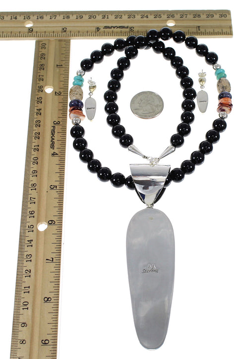 Southwest Multicolor Sterling Silver Necklace And Earring Set WX65758
