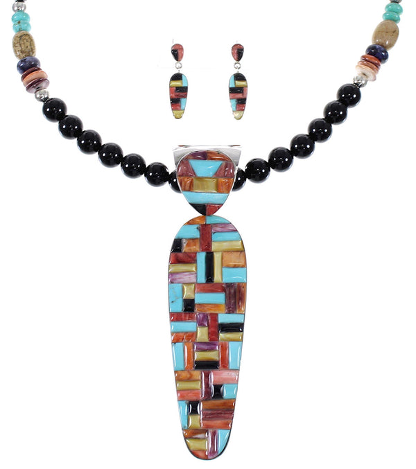 Multicolor Sterling Silver Southwestern Necklace And Earring Set WX65763
