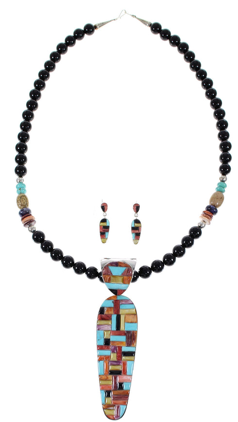 Multicolor Sterling Silver Southwestern Necklace And Earring Set WX65763