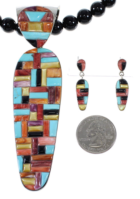 Multicolor Sterling Silver Southwestern Necklace And Earring Set WX65763