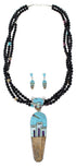 Native American Pueblo Design Multicolor Sterling Silver Necklace And Earring Set WX65801