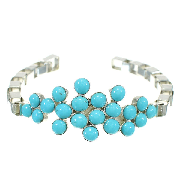 Turquoise And Authentic Sterling Silver Southwest Jewelry Link Bracelet VX64897