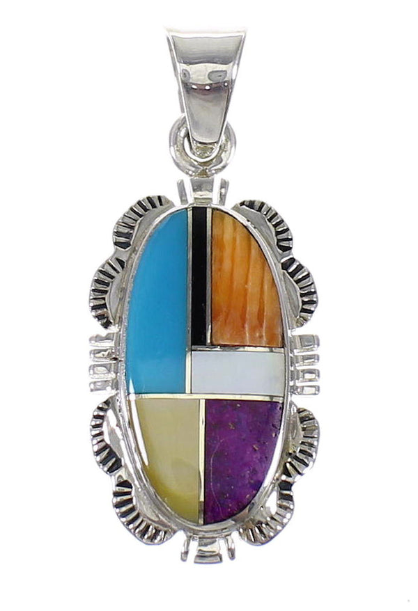 Genuine Sterling Silver And Multicolor Inlay Southwest Pendant MX64850