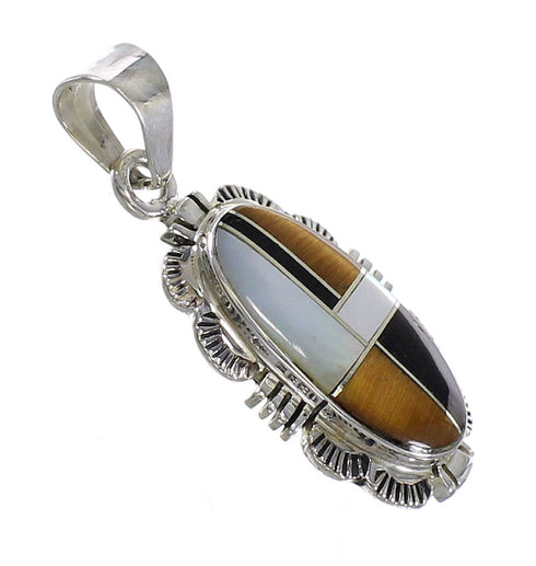 Authentic Sterling Silver Southwest Multicolor Inlay Pendant MX64898