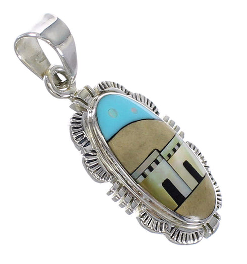 Southwest Sterling Silver Native American Pueblo Design Multicolor Pendant MX64907