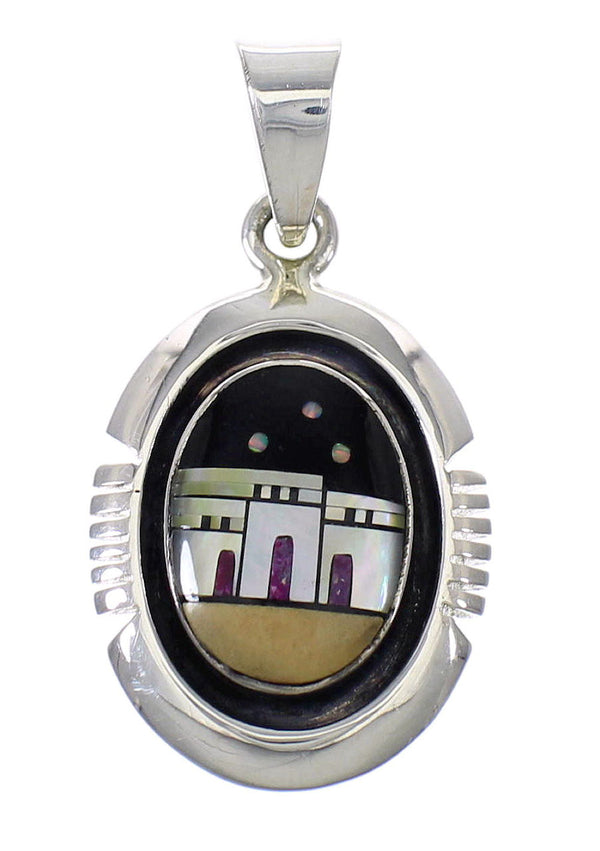 Multicolor Native American Village Or Pueblo Design Southwest Silver Pendant MX64922