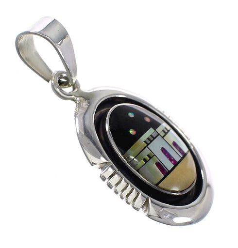 Multicolor Native American Village Or Pueblo Design Southwest Silver Pendant MX64922