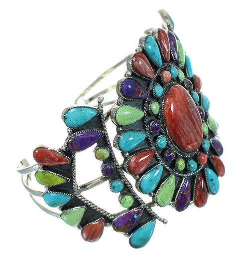 Genuine Sterling Silver Multicolor Southwest Cuff Bracelet VX65048