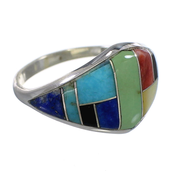 Southwestern Silver Multicolor Inlay Ring Size 6-1/4 QX75198