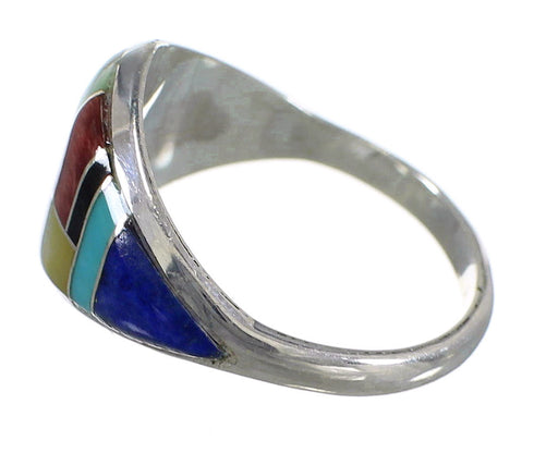 Sterling Silver Multicolor Inlay Southwest Ring Size 7-3/4 QX75208