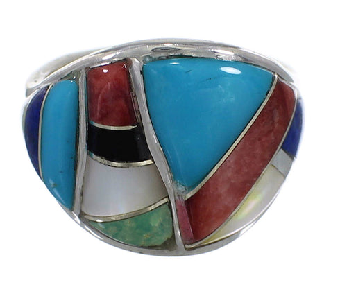 Authentic Sterling Silver Multicolor Inlay Southwest Ring Size 4-3/4 QX75212