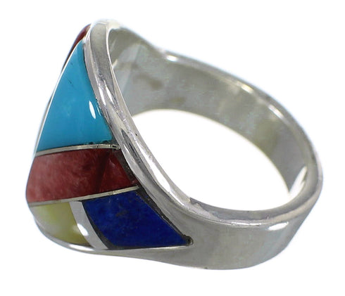 Authentic Sterling Silver Multicolor Inlay Southwest Ring Size 4-3/4 QX75212