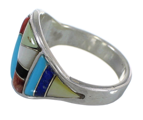 Southwest Multicolor Inlay Silver Ring Size 5-1/4 QX75218