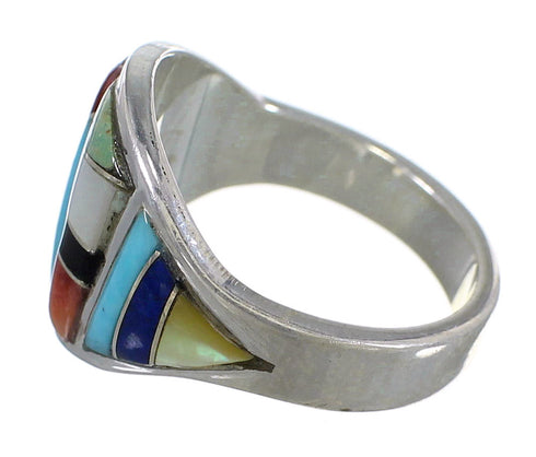 Southwest Multicolor Inlay Genuine Sterling Silver Ring Size 8-1/4 QX75227