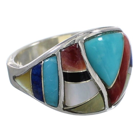 Multicolor Inlay Authentic Sterling Silver Southwest Ring Size 8-3/4 QX75236