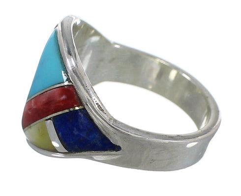 Multicolor Inlay Authentic Sterling Silver Southwestern Ring Size 4-1/2 QX75237