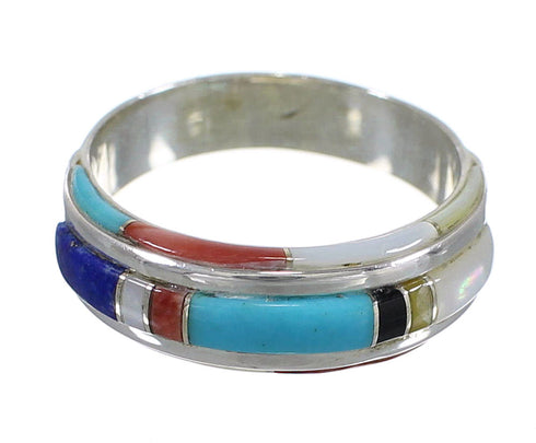 Silver Southwest Multicolor Inlay Jewelry Ring Size 6-1/4 QX75274