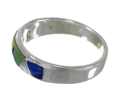 Southwestern Genuine Sterling Silver Multicolor Inlay Jewelry Ring Size 8-1/2 QX75305