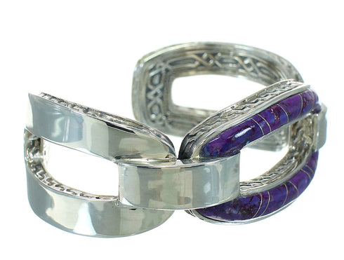 Magenta Turquoise Inlay Genuine Sterling Silver Cuff Bracelet RX65631