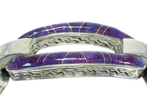Magenta Turquoise Inlay Genuine Sterling Silver Cuff Bracelet RX65631
