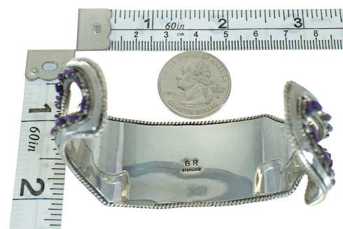 Magenta Turquoise Water Wave Sterling Silver Needlepoint Cuff Bracelet RX65373