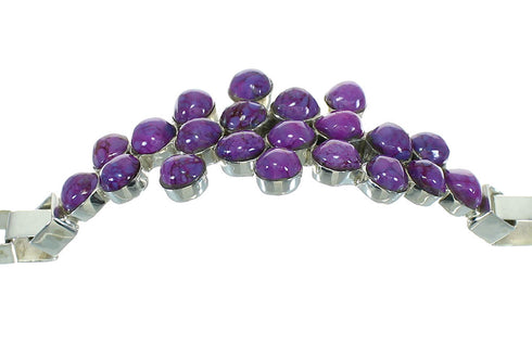 Sterling Silver Magenta Turquoise Inlay Link Bracelet RX65533