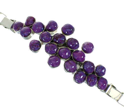 Sterling Silver Magenta Turquoise Inlay Link Bracelet RX65533