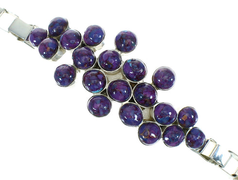 Genuine Sterling Silver Magenta Turquoise Link Bracelet RX65534