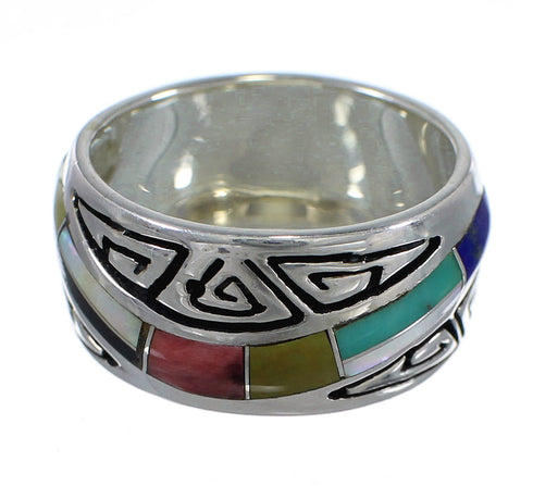 Silver Multicolor Southwestern Water Wave Ring Size 8-1/4 YX75486
