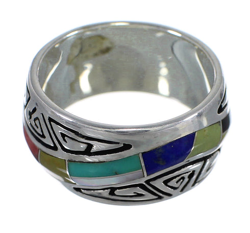 Silver Multicolor Southwestern Water Wave Ring Size 8-1/4 YX75486