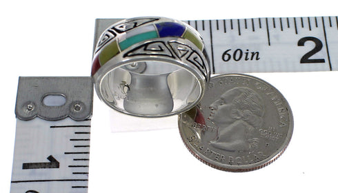 Silver Multicolor Southwestern Water Wave Ring Size 8-1/4 YX75486