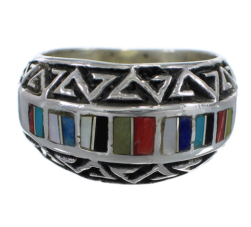 Water Wave Silver And Multicolor Southwestern Ring Size 6-1/2 YX75521
