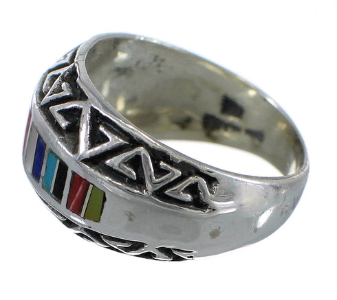 Water Wave Silver And Multicolor Southwestern Ring Size 6-1/2 YX75521