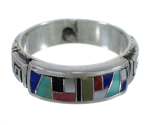 Multicolor Inlay Silver Water Wave Ring Size 6-3/4 YX75541