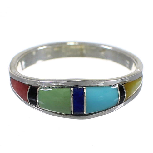 Genuine Sterling Silver Multicolor Inlay Southwest Ring Size 5-3/4 QX77956