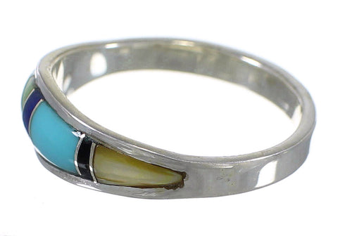 Genuine Sterling Silver Multicolor Inlay Southwest Ring Size 5-3/4 QX77956