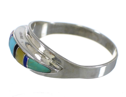 Multicolor Inlay Southwestern Sterling Silver Ring Size 4-1/2 QX78049