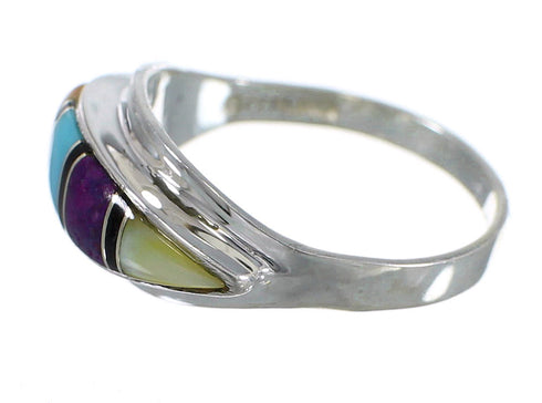 Southwest Authentic Sterling Silver Multicolor Ring Size 6-1/4 QX78101