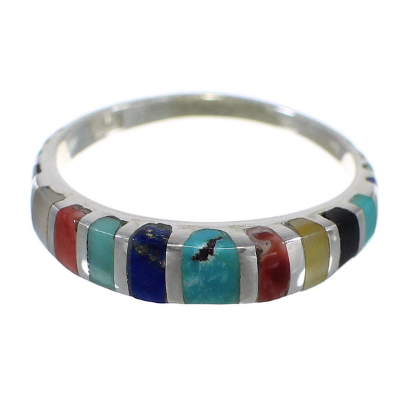 Southwest Multicolor Inlay Silver Ring Size 5-1/2 QX77912