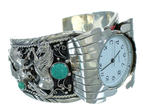 Sterling Silver Turquoise Horse Cuff Watch VX65728