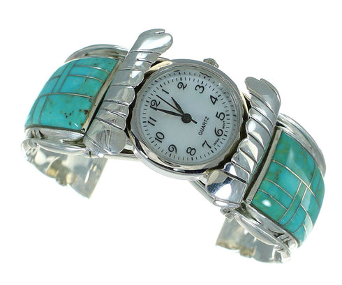 Sterling Silver Southwest Turquoise Inlay Cuff Watch RX65847