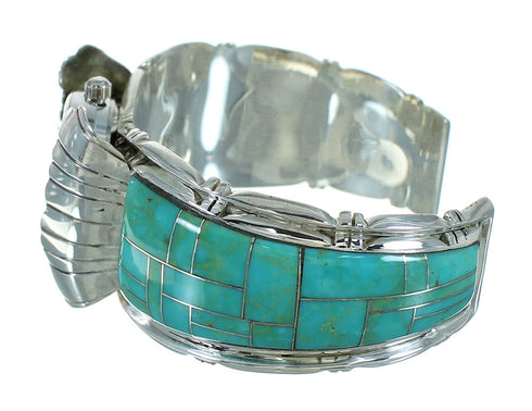 Sterling Silver Southwest Turquoise Inlay Cuff Watch RX65847
