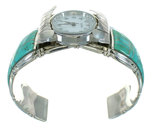 Sterling Silver Southwest Turquoise Inlay Cuff Watch RX65847
